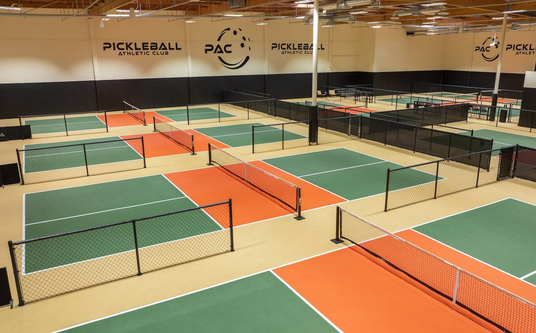 Indoor pickleball facility courts